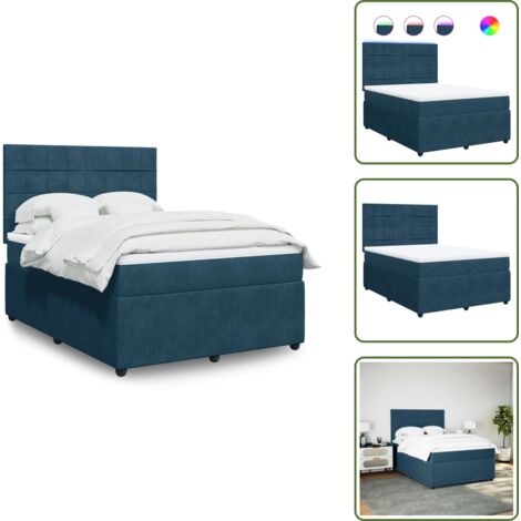 Testiera regolabile - vidaXL Giroletto a Molle con Materasso Blu 140x190 cm in Velluto - Letto con materasso a molle