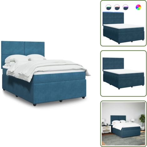 Testiera regolabile - vidaXL Giroletto a Molle con Materasso Blu 140x190 cm in Velluto - Letto con materasso a molle
