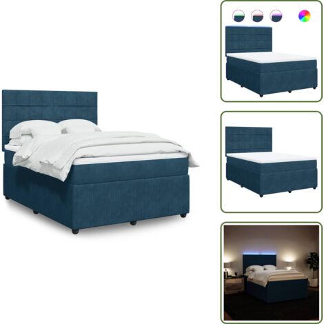 Testiera regolabile - vidaXL Giroletto a Molle con Materasso Blu 140x200 cm in Velluto - Letto con materasso
