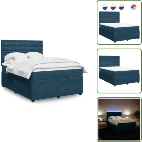 Testiera regolabile - vidaXL Giroletto a Molle con Materasso Blu 140x200 cm in Velluto - Letto con materasso