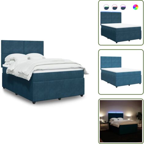Testiera regolabile - vidaXL Giroletto a Molle con Materasso Blu 140x200 cm in Velluto - Letto con materasso