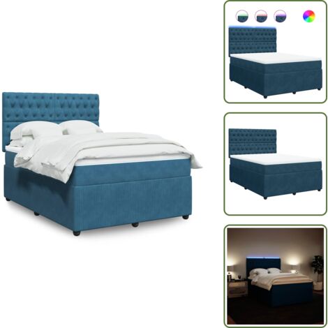 Testiera regolabile - vidaXL Giroletto a Molle con Materasso Blu 140x200 cm in Velluto - Letto con materasso