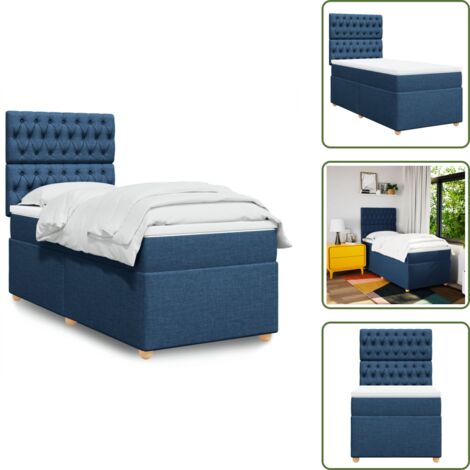 Testiera regolabile - vidaXL Giroletto a Molle con Materasso Blu 90x190 cm in Tessuto - Materasso insacchettato