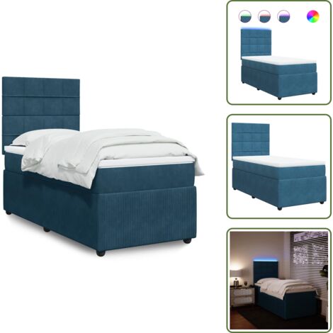 Testiera regolabile - vidaXL Giroletto a Molle con Materasso Blu 90x200 cm in Velluto - Letto con materasso
