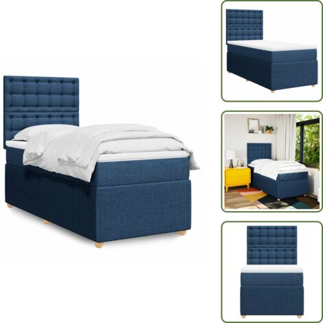 Testiera regolabile - vidaXL Giroletto a Molle con Materasso Blu 90x200 cm inTessuto - Materasso con molle insacchettate