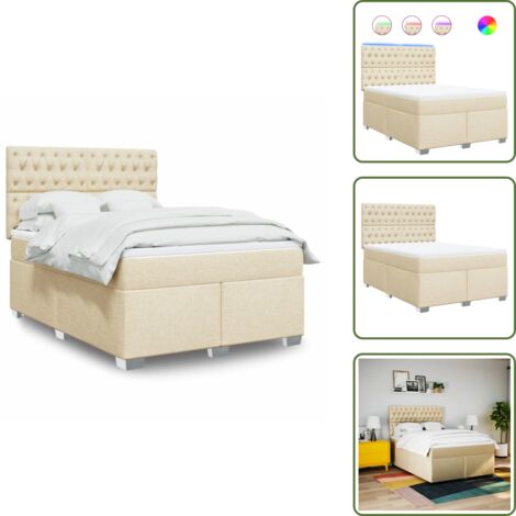 Testiera regolabile - vidaXL Giroletto a Molle con Materasso Crema 140x19 cm in Tessuto - Coprimaterasso lavabile
