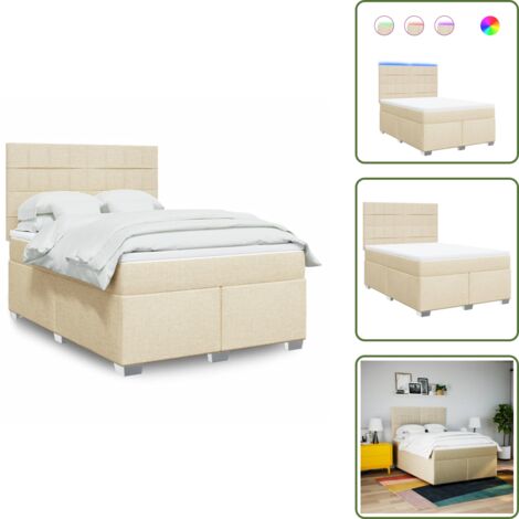 Testiera regolabile - vidaXL Giroletto a Molle con Materasso Crema 140x19 cm in Tessuto - Coprimaterasso lavabile