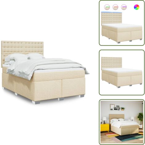 Testiera regolabile - vidaXL Giroletto a Molle con Materasso Crema 160x200 cm in Tessuto - Coprimaterasso lavabile