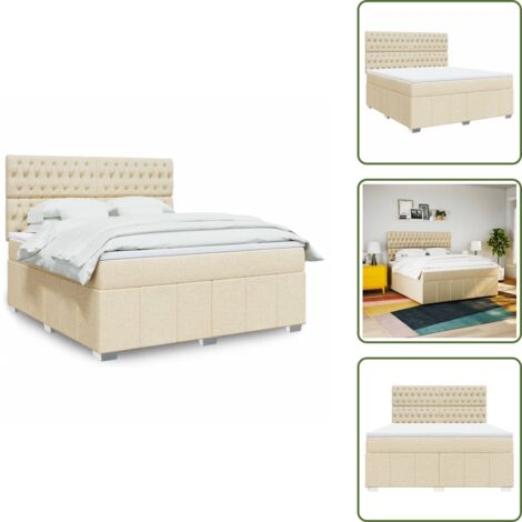 Testiera regolabile - vidaXL Giroletto a Molle con Materasso Crema 180x200 cm in Tessuto - Coprimaterasso