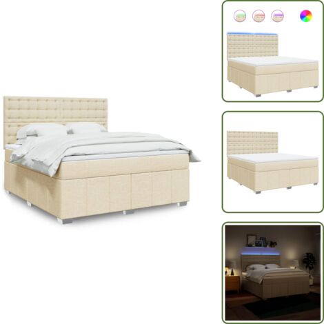 Testiera regolabile - vidaXL Giroletto a Molle con Materasso Crema 180x200 cm in Tessuto - Coprimaterasso lavabile