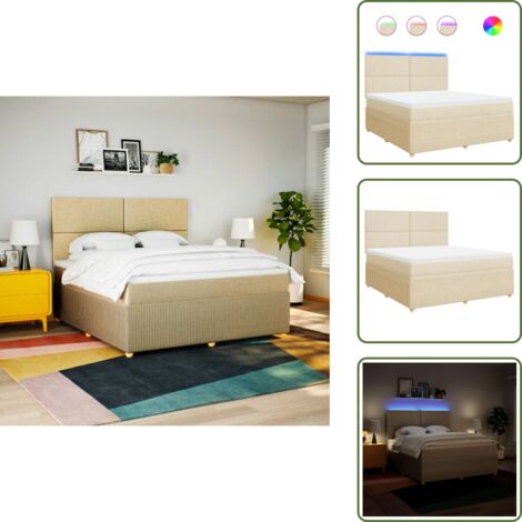 Testiera regolabile - vidaXL Giroletto a Molle con Materasso Crema 180x200 cm in Tessuto - Coprimaterasso lavabile