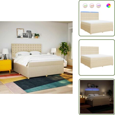 Testiera regolabile - vidaXL Giroletto a Molle con Materasso Crema 180x200 cm in Tessuto - Coprimaterasso lavabile