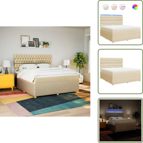 Testiera regolabile - vidaXL Giroletto a Molle con Materasso Crema 180x200 cm in Tessuto - Coprimaterasso lavabile