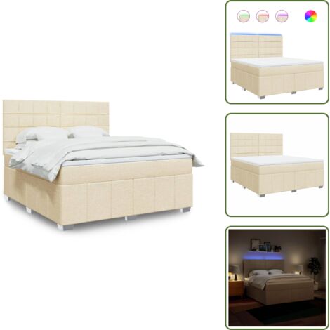 Testiera regolabile - vidaXL Giroletto a Molle con Materasso Crema 180x200 cm in Tessuto - Letto con coprimaterasso