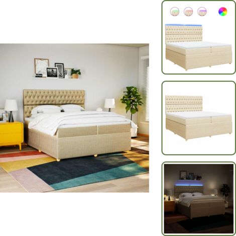Testiera regolabile - vidaXL Giroletto a Molle con Materasso Crema 200x200 cm in Tessuto - Coprimaterasso lavabile