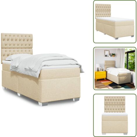 Testiera regolabile - vidaXL Giroletto a Molle con Materasso Crema 90x190 cm in Tessuto - Materasso morbido