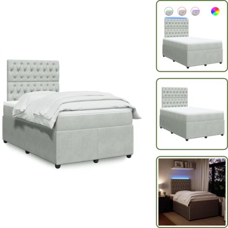 Testiera regolabile - vidaXL Giroletto a Molle con Materasso Grigio Chiaro 120x200cm Velluto - Letto con velluto