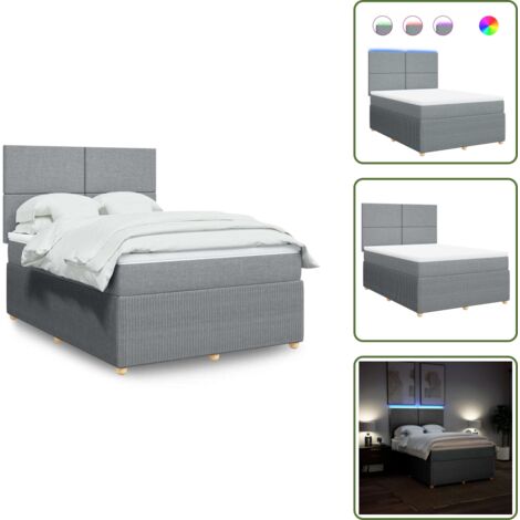 Testiera regolabile - vidaXL Giroletto a Molle con Materasso Grigio Chiaro 140x190cm Tessuto - Coprimaterasso lavabile