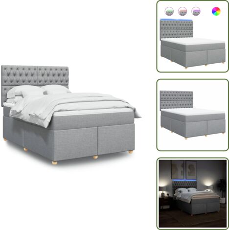 Testiera regolabile - vidaXL Giroletto a Molle con Materasso Grigio Chiaro 140x190cm Tessuto - Coprimaterasso lavabile