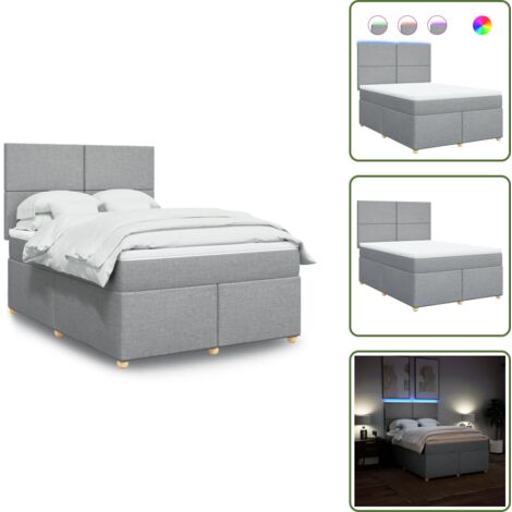 Testiera regolabile - vidaXL Giroletto a Molle con Materasso Grigio Chiaro 140x190cm Tessuto - Coprimaterasso lavabile