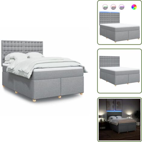 Testiera regolabile - vidaXL Giroletto a Molle con Materasso Grigio Chiaro 140x190cm Tessuto - Coprimaterasso lavabile
