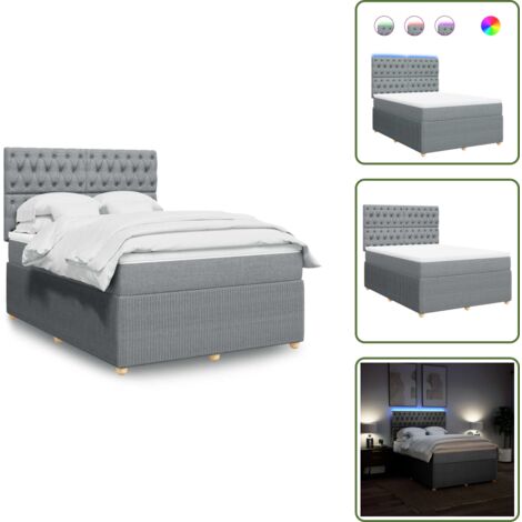 Testiera regolabile - vidaXL Giroletto a Molle con Materasso Grigio Chiaro 160x200cm Tessuto - Letto con coprimaterasso
