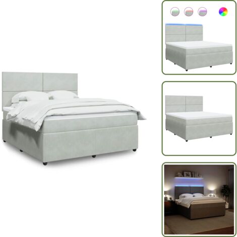 Testiera regolabile - vidaXL Giroletto a Molle con Materasso Grigio Chiaro 180x200cm Velluto - Letto con coprimaterasso