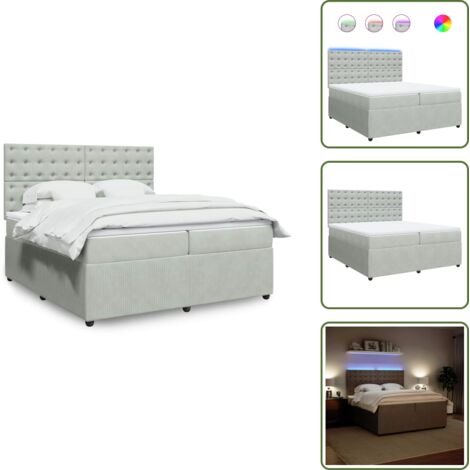 Testiera regolabile - vidaXL Giroletto a Molle con Materasso Grigio Chiaro 200x200cm Velluto - Coprimaterasso lavabile