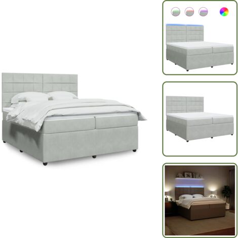 Testiera regolabile - vidaXL Giroletto a Molle con Materasso Grigio Chiaro 200x200cm Velluto - Coprimaterasso lavabile