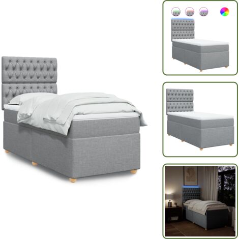 Testiera regolabile - vidaXL Giroletto a Molle con Materasso Grigio Chiaro 90x200 cm Tessuto - Letto con coprimaterasso