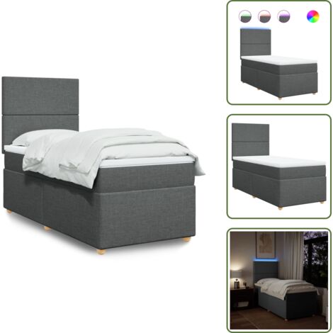 Testiera regolabile - vidaXL Giroletto a Molle con Materasso Grigio Scuro 100x200 cm Tessuto - Letto con materasso