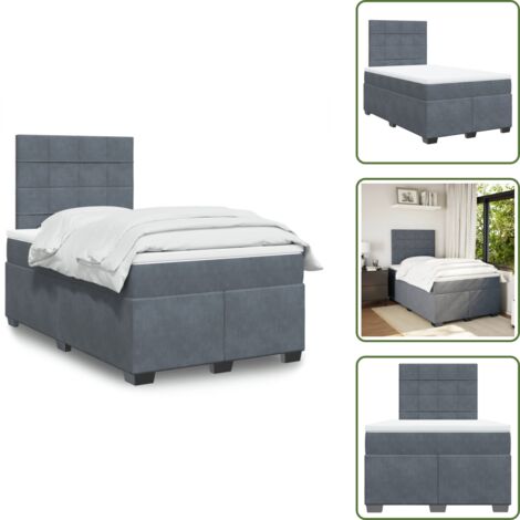 Testiera regolabile - vidaXL Giroletto a Molle con Materasso Grigio Scuro 120x190 cm Velluto - Coprimaterasso