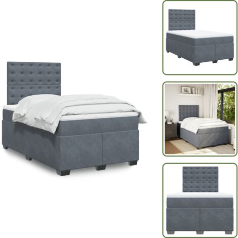 Testiera regolabile - vidaXL Giroletto a Molle con Materasso Grigio Scuro 120x190 cm Velluto - Coprimaterasso