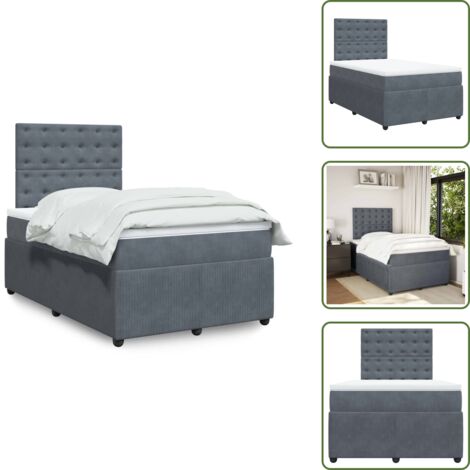 Testiera regolabile - vidaXL Giroletto a Molle con Materasso Grigio Scuro 120x190 cm Velluto - Coprimaterasso