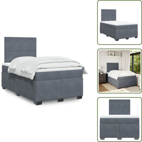 Testiera regolabile - vidaXL Giroletto a Molle con Materasso Grigio Scuro 120x190 cm Velluto - Coprimaterasso