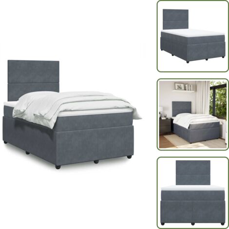 Testiera regolabile - vidaXL Giroletto a Molle con Materasso Grigio Scuro 120x190 cm Velluto - Coprimaterasso