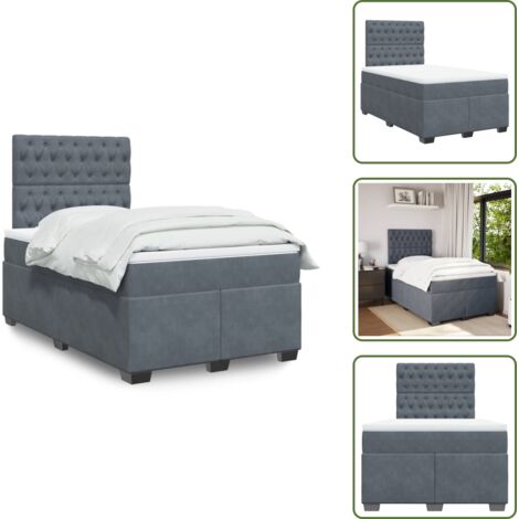 Testiera regolabile - vidaXL Giroletto a Molle con Materasso Grigio Scuro 120x190 cm Velluto - Coprimaterasso