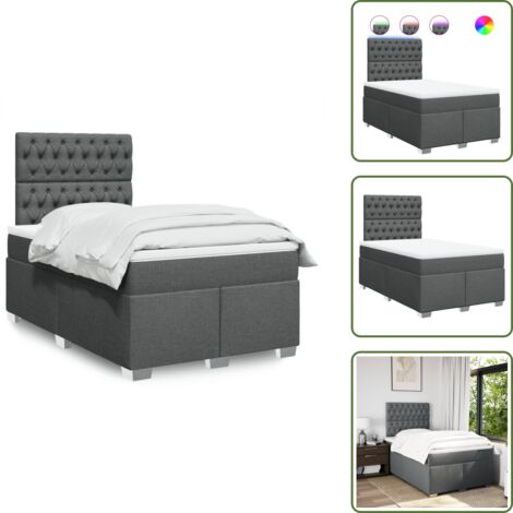 Testiera regolabile - vidaXL Giroletto a Molle con Materasso Grigio Scuro 120x190cm Tessuto - Coprimaterasso lavabile
