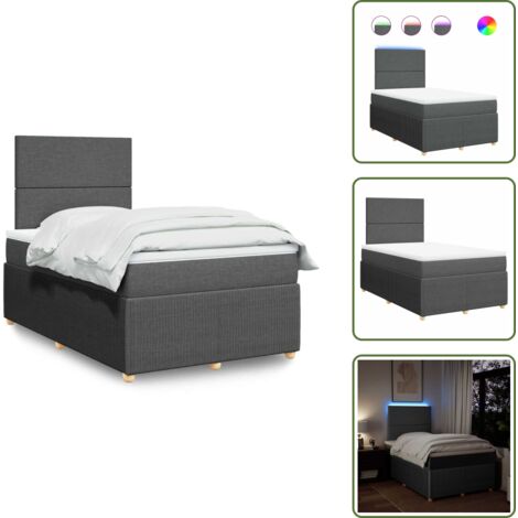 Testiera regolabile - vidaXL Giroletto a Molle con Materasso Grigio Scuro 120x190cm Tessuto - Letto con materasso