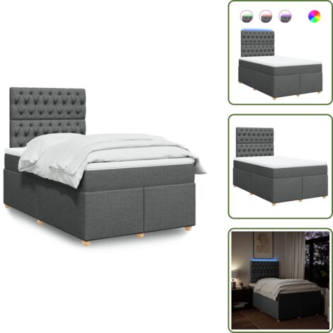 Testiera regolabile - vidaXL Giroletto a Molle con Materasso Grigio Scuro 120x190cm Tessuto - Letto con materasso