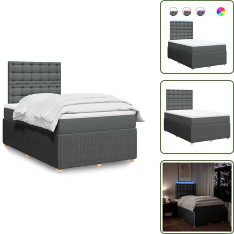Testiera regolabile - vidaXL Giroletto a Molle con Materasso Grigio Scuro 120x190cm Tessuto - Letto con materasso