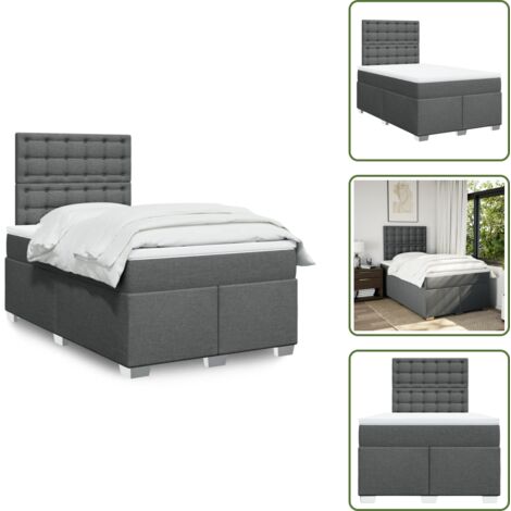 Testiera regolabile - vidaXL Giroletto a Molle con Materasso Grigio Scuro 120x200 cm Tessuto - Coprimaterasso
