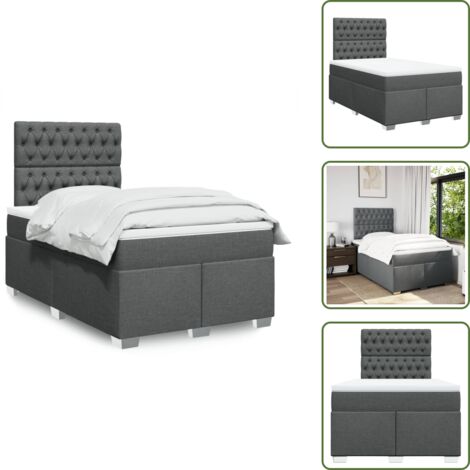Testiera regolabile - vidaXL Giroletto a Molle con Materasso Grigio Scuro 120x200 cm Tessuto - Coprimaterasso