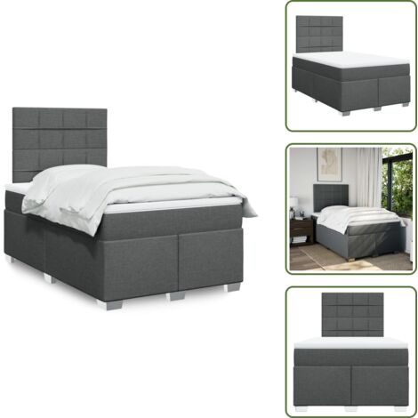 Testiera regolabile - vidaXL Giroletto a Molle con Materasso Grigio Scuro 120x200 cm Tessuto - Coprimaterasso