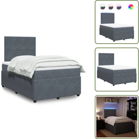 Testiera regolabile - vidaXL Giroletto a Molle con Materasso Grigio Scuro 120x200 cm Velluto - Letto con materasso