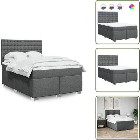 Testiera regolabile - vidaXL Giroletto a Molle con Materasso Grigio Scuro 140x190 cm Tessuto - Coprimaterasso lavabile