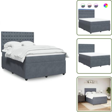 Testiera regolabile - vidaXL Giroletto a Molle con Materasso Grigio Scuro 140x190 cm Velluto - Coprimaterasso