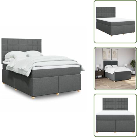 Testiera regolabile - vidaXL Giroletto a Molle con Materasso Grigio Scuro 160x200 cm Tessuto - Coprimaterasso