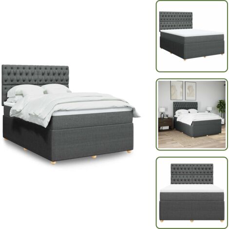 Testiera regolabile - vidaXL Giroletto a Molle con Materasso Grigio Scuro 160x200 cm Tessuto - Coprimaterasso