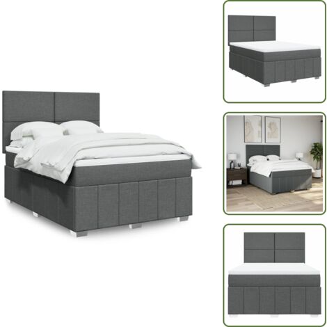 Testiera regolabile - vidaXL Giroletto a Molle con Materasso Grigio Scuro 160x200 cm Tessuto - Coprimaterasso